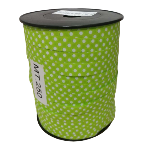 Nastrino Opaco Verde Lime con Pois Bianchi 10mm x 250mt Nastrini Pois