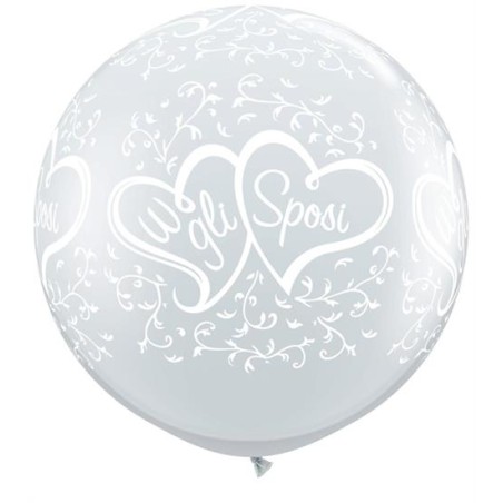 Palloncino in Lattice 36" Trasparente con Stampa Cuori intrecciati e Scritta "Viva gli Sposi" 2pz Matrimonio