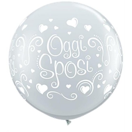 Palloncino in Lattice 36" Trasparente con Stampa Cuori e Scritta "Oggi Sposi" 2pz Palloncini Matrimonio