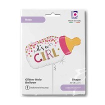 Palloncino in Foil 33" Super Shape Biberon Rosa "Baby Bottle Girl" Nascita e Battesimo Grabo
