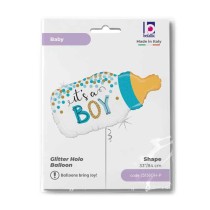 Palloncino in Foil 33" Super Shape Biberon Celeste "Baby Bottle Boy" Nascita e Battesimo Grabo