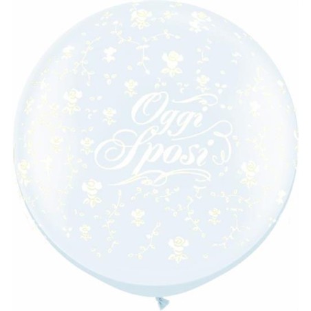 Palloncino in Lattice 36" Trasparente con Stampa Rose e Scritta "Oggi Sposi" 2pz Palloncini Matrimonio