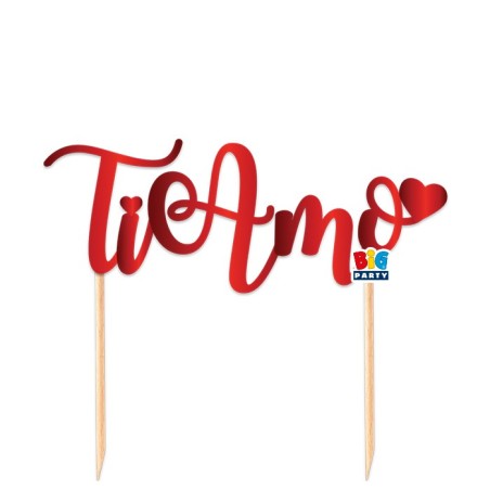 Cake Topper di Carta 20cm sagomato Rosso Metallizzato "Ti Amo" Picks e Topper Eventi