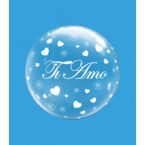 Palloncino in Elastico PVC 24" Deco B-Loon con Cuori "Ti Amo" Deco Bubble
