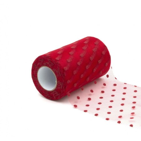 Tulle con Pois Rosso 25MT Rotolo Decorato