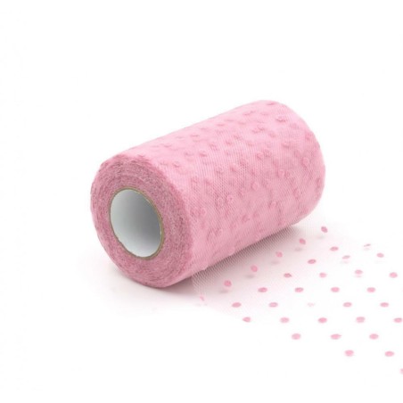 Tulle con Pois Rosa 25MT Rotolo Decorato
