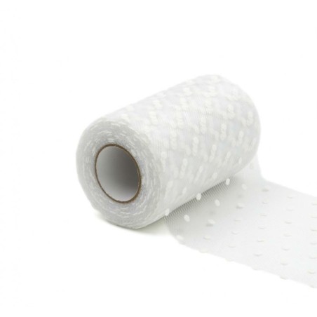 Tulle con Pois Bianco 25MT Rotolo Decorato