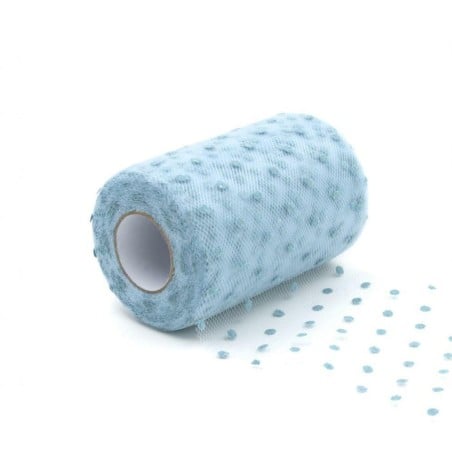 Tulle con Pois Celeste 25MT Rotolo Decorato