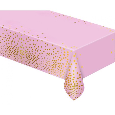 Tovaglia di Foil 137x183cm Rosa con pois Oro Tovaglia Decorata