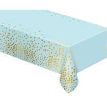 Tovaglia di Foil 137x183cm Celeste con pois Oro Tovaglia Decorata