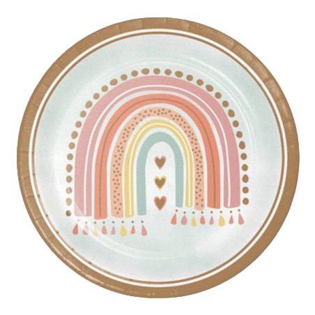 Piatto di Carta 23cm con Arcobaleno "Boho Rainbow" 8pz Arcobaleno "Boho Rainbow"