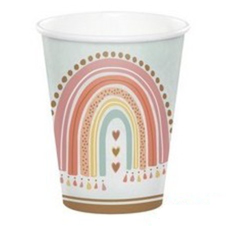 Bicchiere di Carta 266ml con Arcobaleno "Boho Rainbow" 8pz Arcobaleno "Boho Rainbow"