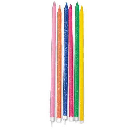 Candelina Stelo 15cm Multicolor Glitter 12pz Candeline Stelo