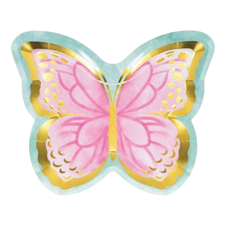 Piatto di Carta 24cm Sagomato Farfalla "Butterfly Shimmer" 8pz Festa Tema Farfalla