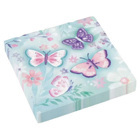Tovagliolo di Carta 33x33cm con Farfalle "Flutter Butterfly" 16pz Festa Tema Farfalla
