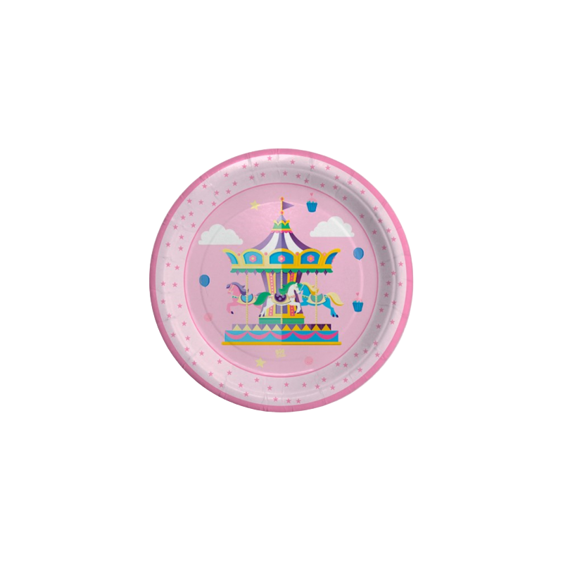 Piatto Rotondo 23 Cm Con Tema Giostra Per Feste Colorate