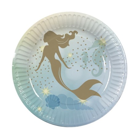 Piatto di Carta 23cm con Sirena "Gold Mermaid" 10pz Sirena "Gold Mermaid"