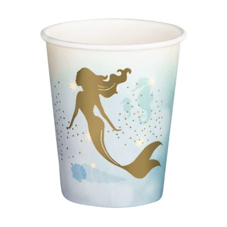 Bicchiere di Carta 210ml con Sirena "Gold Mermaid" 10pz Sirena "Gold Mermaid"