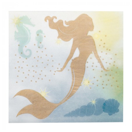 Tovagliolo di Carta 33x33cm con Sirena "Gold Mermaid" 20pz Sirena "Gold Mermaid"