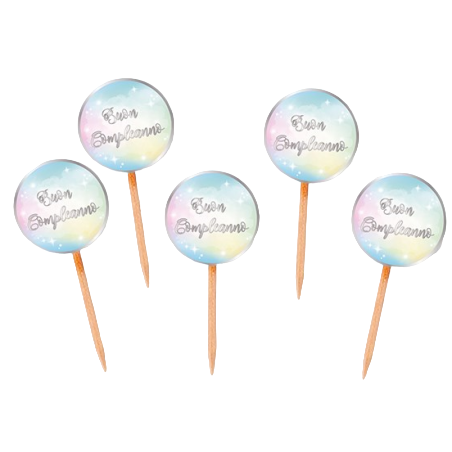 Picks Tondi Buon Compleanno "Soft Rainbow" 25pz Compleanno Soft Rainbow