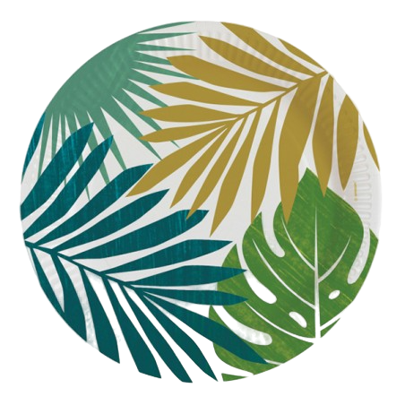 Piatto di Carta 23cm con Foglie Giungla Tropicale "Key West" 8pz Tropical Gold