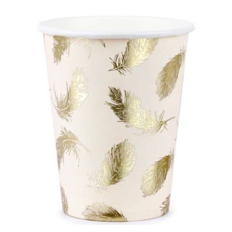 Bicchiere di Carta 220ml con Piume di Cigno in Oro "Lovely Swan" 6pz Cigno Reale "Swan"