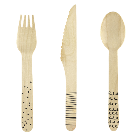 Set di Posate in Legno Nero "Wooden Cutlery" 18pz Posate di Legno