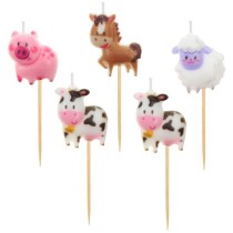 Candelina Picks Animali Fattoria "Farm" 5pz Candeline Sagomate Fantasia