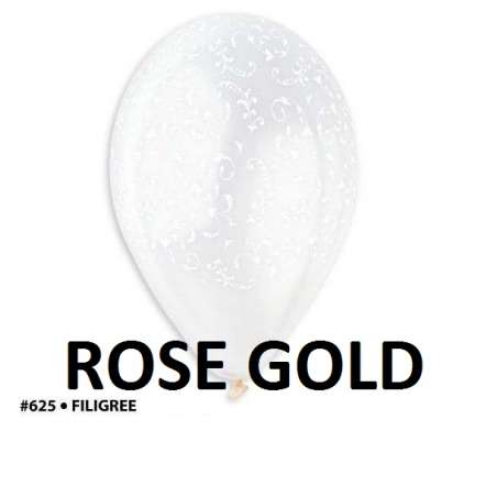 Palloncino in Lattice 13" GMS120 Rose Gold Metallizzato con Stampa Filigree 50pz Gemar "Wedding/Anniversary"