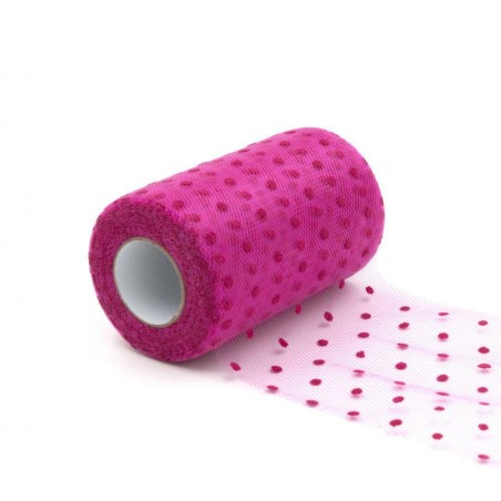 Tulle con Pois Fucsia 25MT Rotolo Decorato