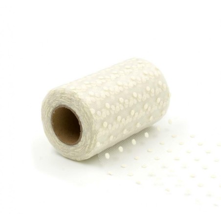 Tulle con Pois Avorio 25MT Rotolo Decorato