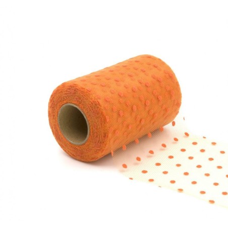 Tulle con Pois Arancione 25MT Rotolo Decorato