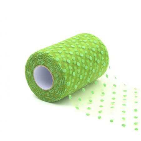 Tulle con Pois Verde Lime 25MT Rotolo Decorato