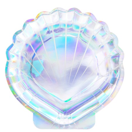 Piatto di Carta 18cm Conchiglia Iridescente "Mermaid Seashell" 6pz Addobbi e Accessori Sirena