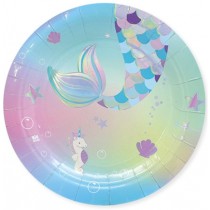 Piatto di Carta 18cm con Sirena "Mermaid Soft Rainbow" 8pz Sirena "Mermaid Soft Rainbow"