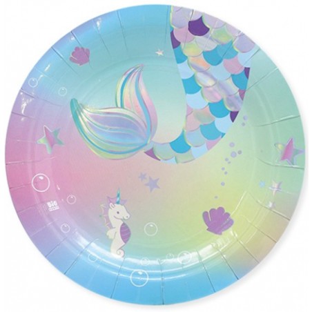 Piatto di Carta 18cm con Sirena "Mermaid Soft Rainbow" 8pz Sirena "Mermaid Soft Rainbow"