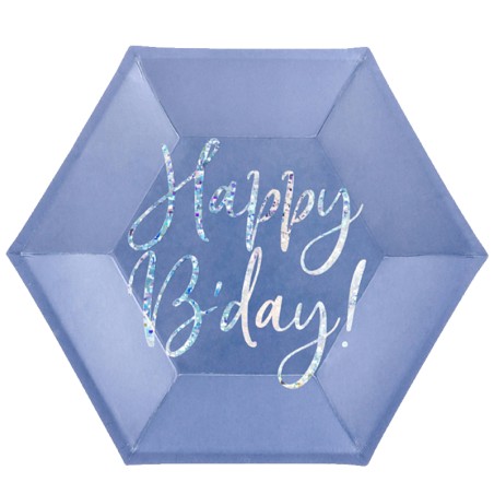 Piatto di Carta 18cm Blu Fiordaliso Happy Birthday Iridescente 6pz Happy Birthday Fiordaliso
