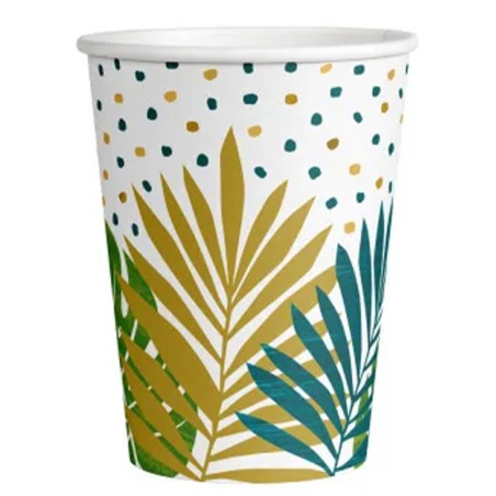 Bicchiere di Carta 250ml Foglie Giungla Tropicale "Key West" 8pz Tropical Gold