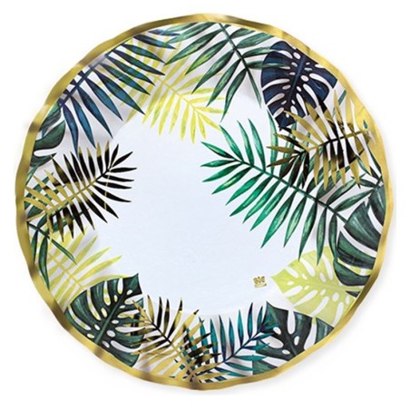 Piatto di Carta 20cm con Foglie Tropicali "Tropical" 8pz Tropical Gold