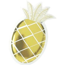 Piatto di Carta 24cm Frutta Sagomato Ananas Oro Metallizzato 6pz Accessori Tavola Tropicali