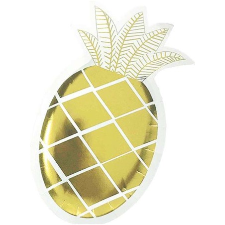 Piatto di Carta 24cm Sagomato Ananas "Gold Leaves" 6pz Accessori Tavola Tropicali