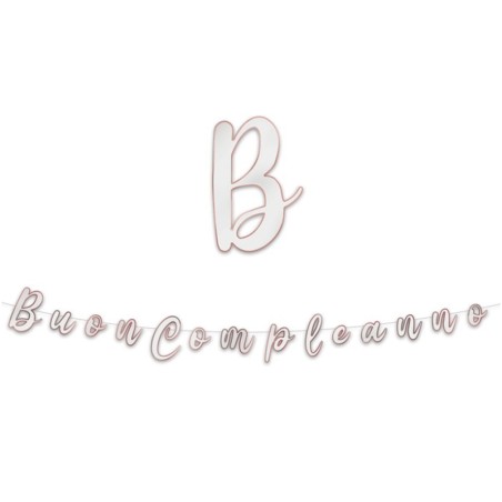 Festone Buon Compleanno Bianco e Rose Gold 3mt Festoni Buon Compleanno
