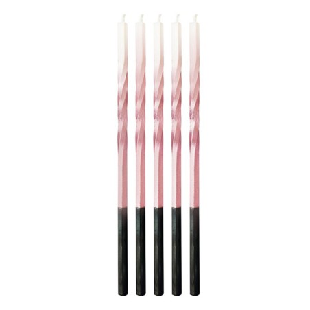 Candelina Stelo 15cm Swirl Ombre Bianco e Rosa 5pz Candeline Stelo