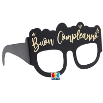 Occhiali di Carta Buon Compleanno Nero e Oro 6pz Occhiali Party