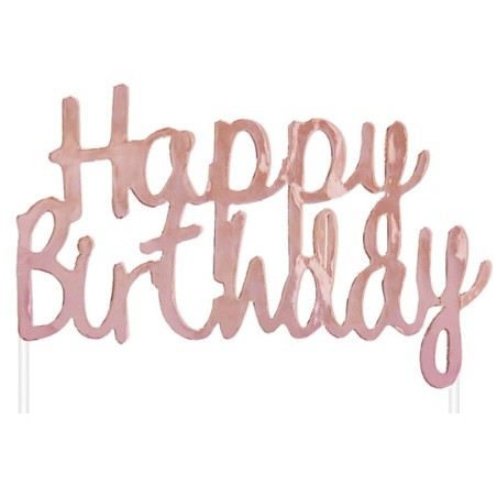 Cake Topper di Carta 11cm Rose Gold Sagomato "Happy Birthday" Picks e Topper Eventi