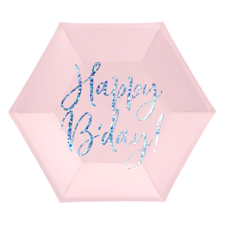 Piatto di Carta 18cm Rosa Happy Birthday Iridescente 6pz Happy Birthday Pink