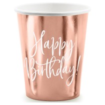 Bicchiere di Carta 260ml Rose Gold Metallizzato Happy Birthday 6pz Happy Birthday Rose Gold