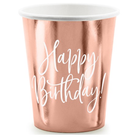 Bicchiere di Carta 260ml Rose Gold Metallizzato Happy Birthday 6pz Happy Birthday Rose Gold