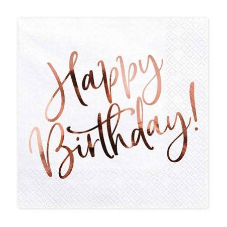 Tovagliolo "Happy Birthday" Rose Gold Metallizzato 20pz Happy Birthday Rose Gold