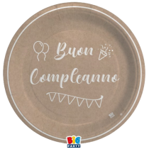Piatto di Carta 24cm Buon Compleanno "Kraft" 8pz Buon Compleanno Kraft